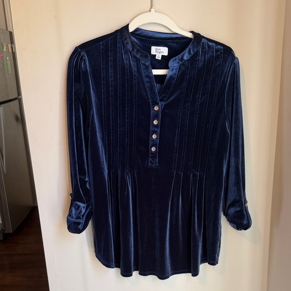 Kim Rogers Deep Navy Velvet Henley Tunic Top